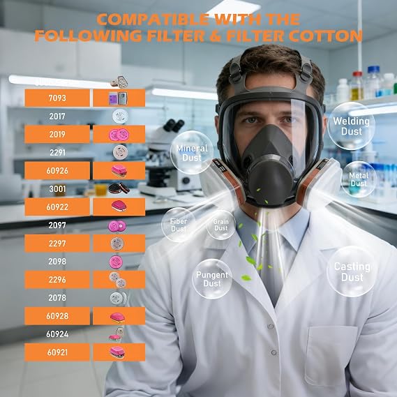 Reusable Full Face Respirator, Gas Cover Organic Vapor Mask and Anti-fog,Dust-proof Face Cover, for Painting, Mechanical Polishing, Logging, Welding and Other Work Protection