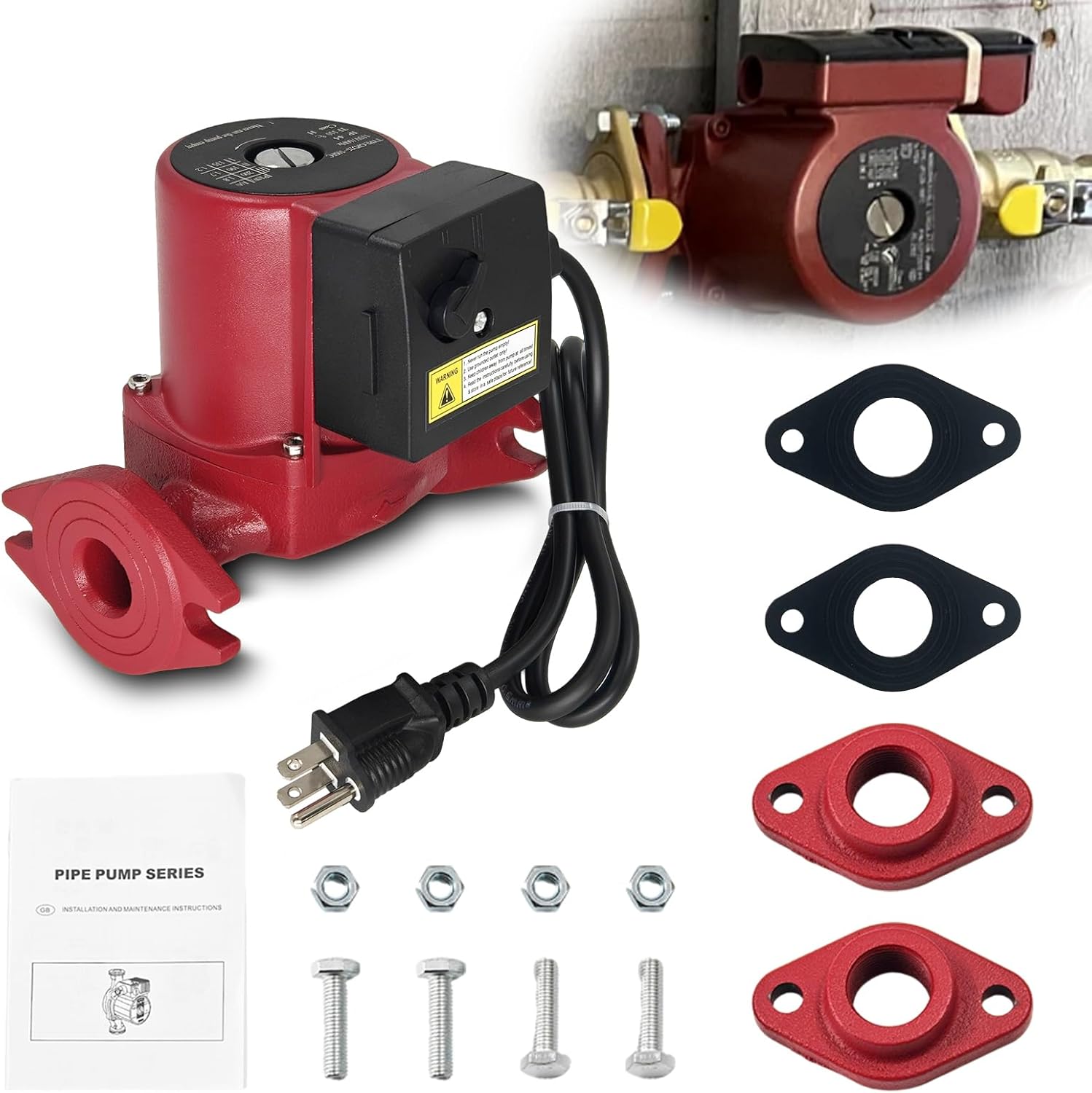 GPD25-10SFC Water Circulator Pump 3-Speed 115V 1/6 HP High-Efficiency Water Recirculating Pump/Boiler Circulation Pump For Cold & Hot Water Circulation In Heating And Air Conditioning Systems