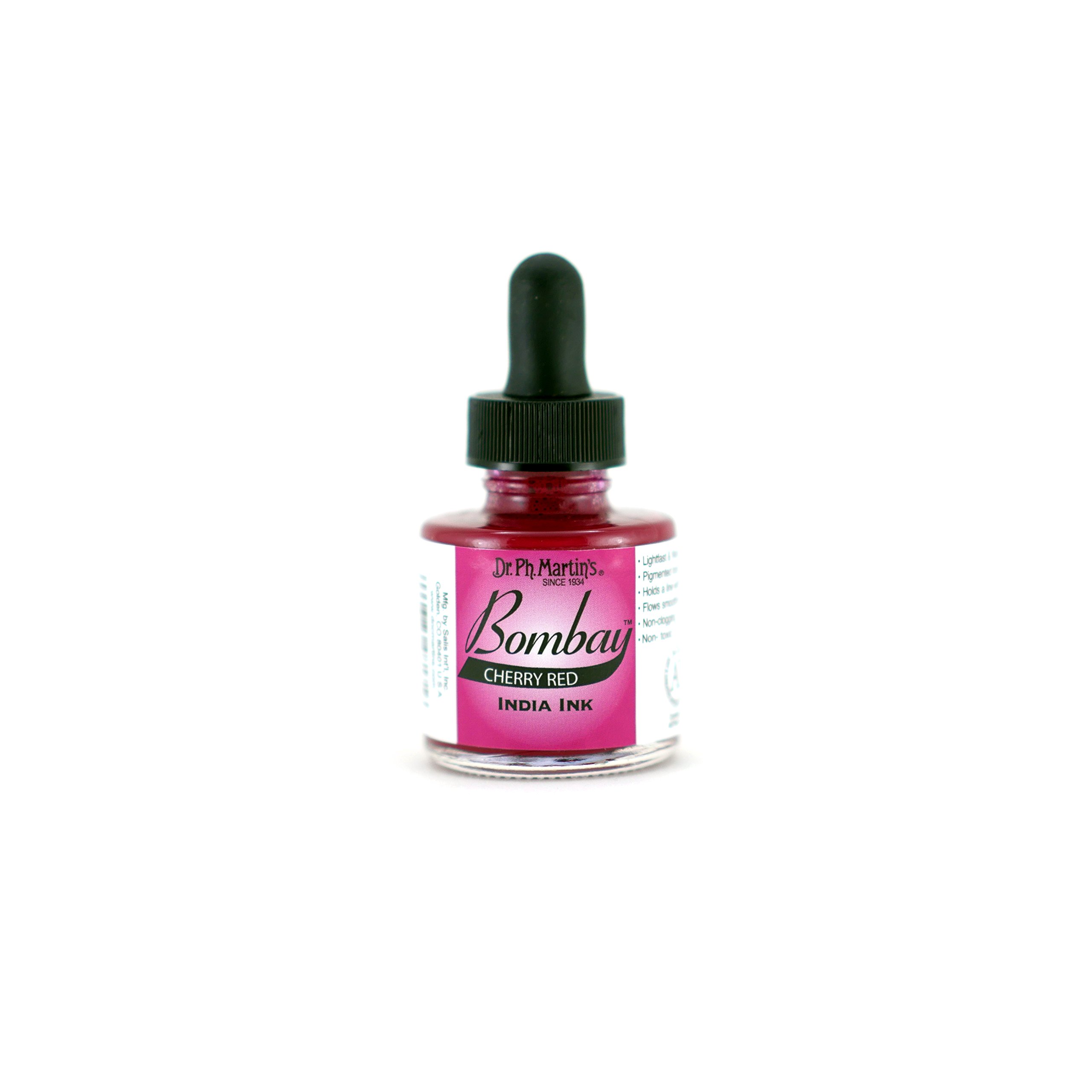 Bombay India Ink, 1.0 oz, Cherry Red (17BY) - Highly Pigmented, Lightfast, Permanent, Waterproof - for Brush Drawing Pen or Airbrushes