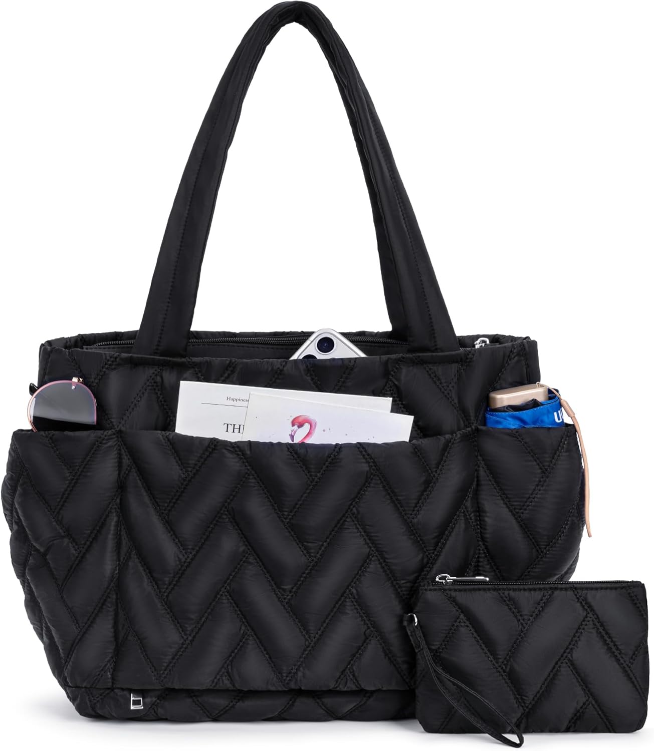 nuoku Puffer Tote Bag for Women, 20L Large Capacity, Lightweight Quilted Shoulder Bag for Work, Travel, Gym