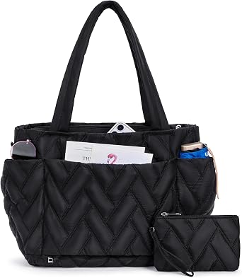 nuoku Puffer Tote Bag for Women, 20L Large Capacity, Lightweight Quilted Shoulder Bag for Work, Travel, Gym