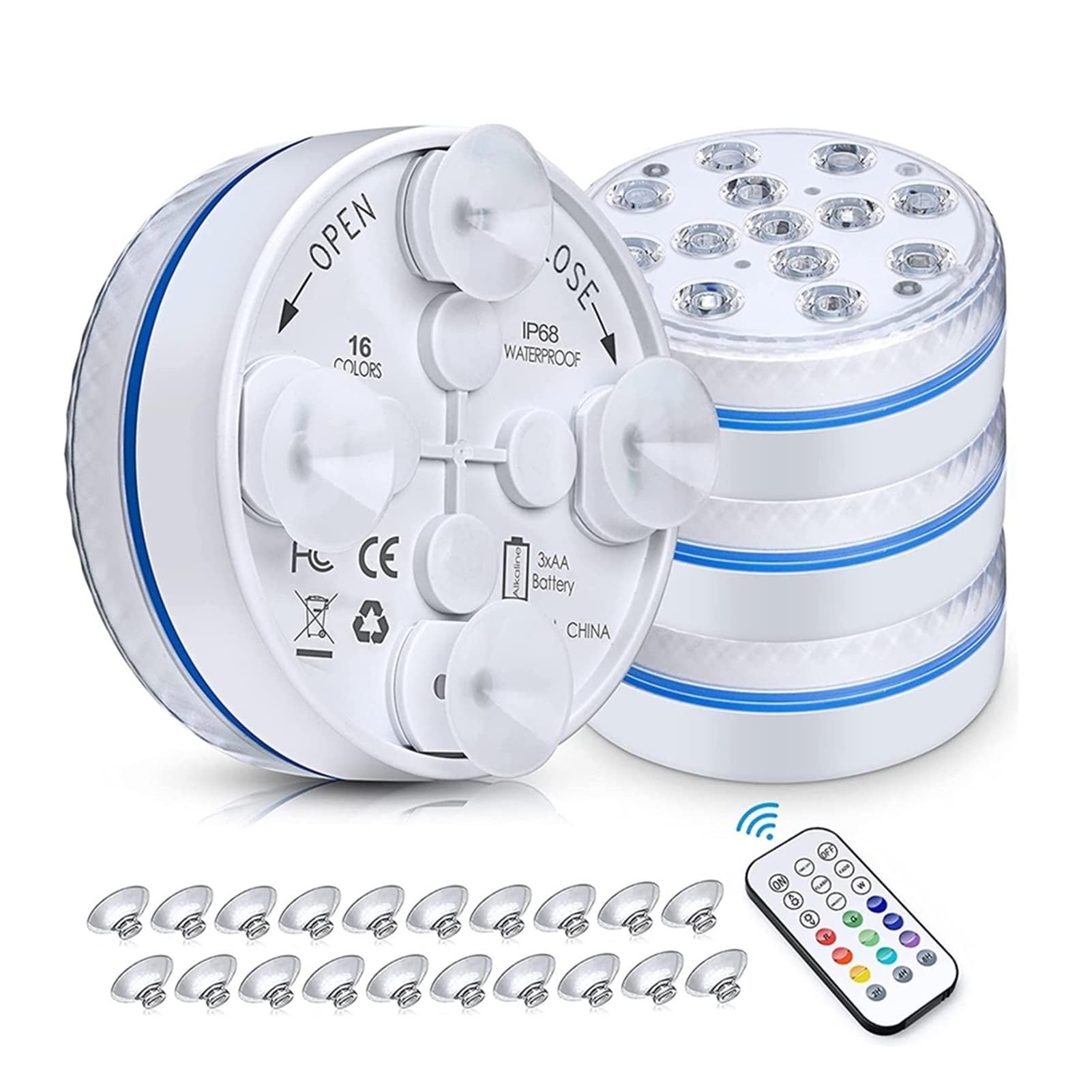 Lumières LED de Piscine Updated Submersible LED Lights with Remote Underwater Pool Light IP68 Magnet 13 LED Bright Lamp RVB for Pond/Pool/Aquarium (Color : 2 Light 1 Controller, Size : 8.5CM)