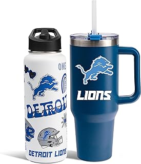 The Memory Company Officially Licensed NFL 2-Pack Stainless Steel Tumbler Set, 34oz Team Spirit Water Bottle & 40oz Game Day Tumbler with Lid and Straw, BPA-Free Materials, Convenient Straw Design