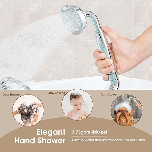 Miniatura 40 de Grifo de bañera romana de alto flujo con ducha de mano, grifo de bañera negro mate de 4 agujeros con válvula, grifos de bañera generalizados