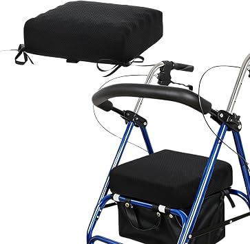 Rollator Walker シートクッション 高齢者用 低反発パッド 調節可能なストラップ付き 洗濯可能 通気性 カバー サポートクッション 高齢者用 歩行者用シートアクセサリー 12x12x3.5インチ ブラック