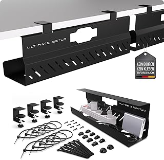 Premium Kabelkanal Schreibtisch – Ideales Schreibtisch Kabelmanagement, Kabelwanne Schreibtisch, Tisch Kabelführung - Kabel Organizer – Kabelhalter Schreibtisch (Schwarz, 2)