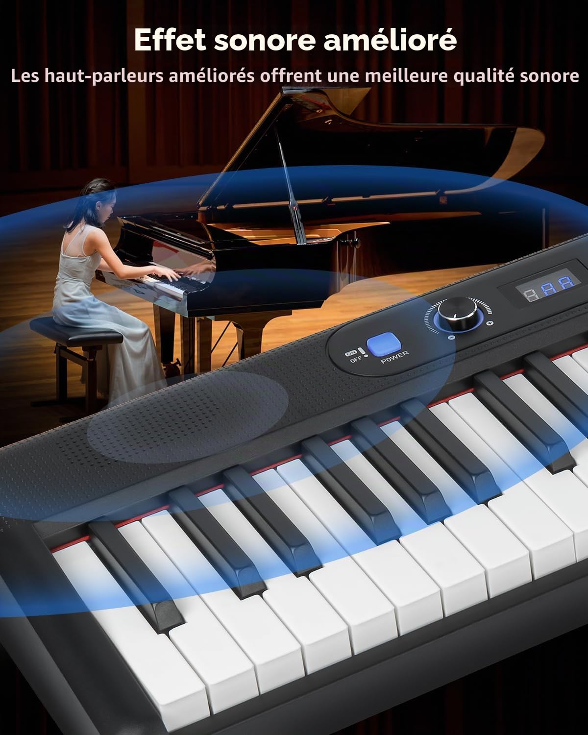 STRICH Piano numérique pliable à 88 touches avec touches sensibles semi-lestées, ensemble de piano électrique portable pour débutant, ensemble avec pédale de sustain, écouteurs, repose-musique, SEP