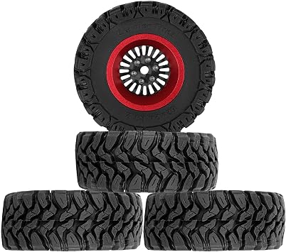 RC Carbon Fibre1.2in Beadlock Wheel Rim&1.2in Tires Tyres for 1/18 TRX4M 1/24 SCX24 RC Crawler Car.Wheel Hub Rim Wheel Rim 1.2inch Beadlock.Red4PCS