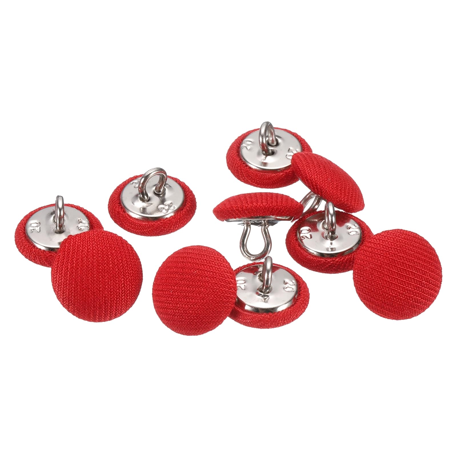 sourcing map 10pcs 20L Fabric Cloth Covered Button 12.5mm 1/2" Round Metal Shank Satin Sewing DIY Craft Buttons for Bridal Wedding Suits Dress Blouses Sweaters, Red
