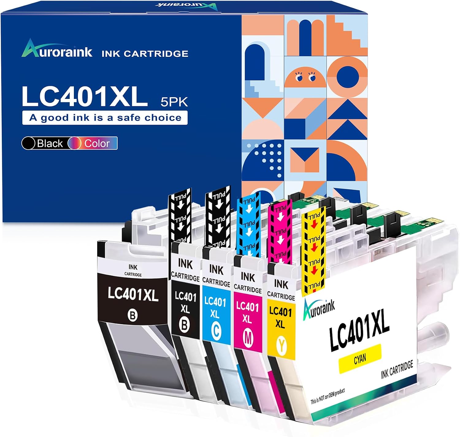 LC401XL Ink Cartridges 5 Pack Replacement for Brother LC401 LC401XL Ink Cartridges for Brother MFC-J1010DW MFC-J1012DW MFC-J1170DW Printer (2 Black, Cyan, Magenta, Yellow)