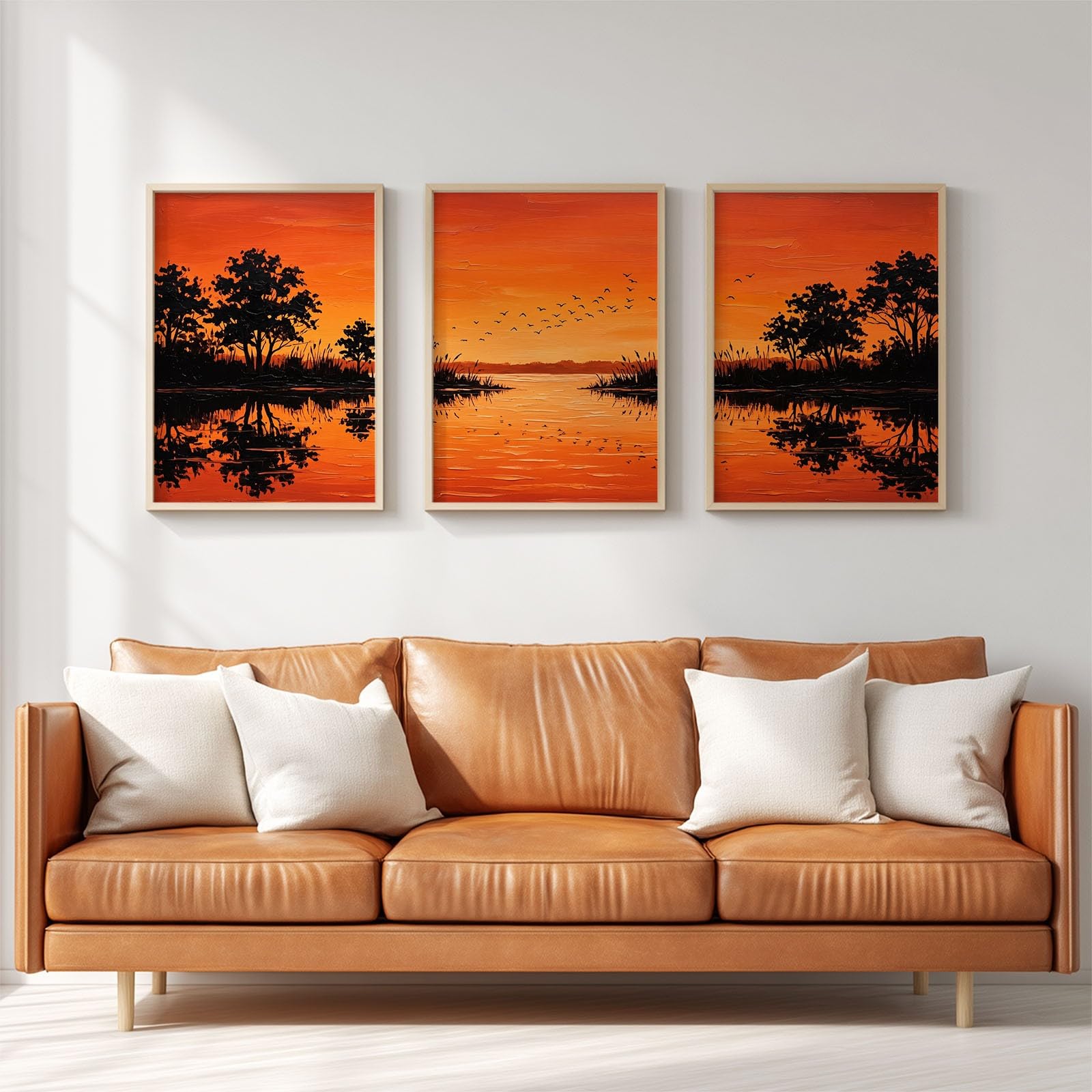 Generisch 3er Set Sonnenuntergang Landschaft Wandbilder 60 x 80 cm