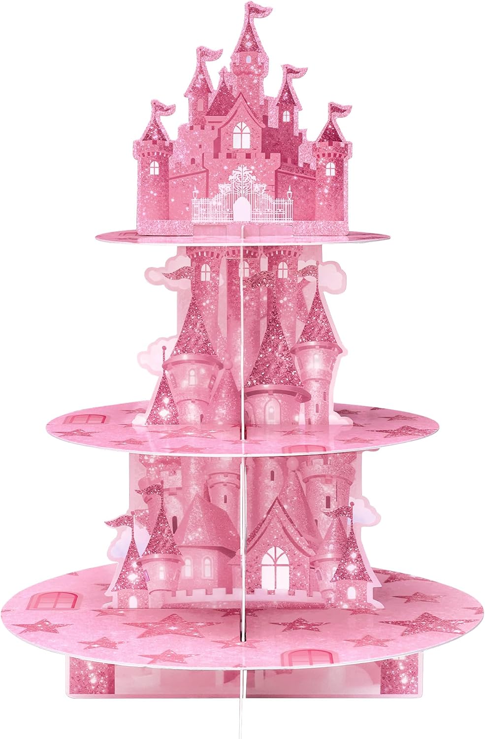 3-Tier Pink Princess Castle Cupcake Stand Cardboard Dessert Tower Holder for Girls Birthday Party Princess Themed Party Decorations