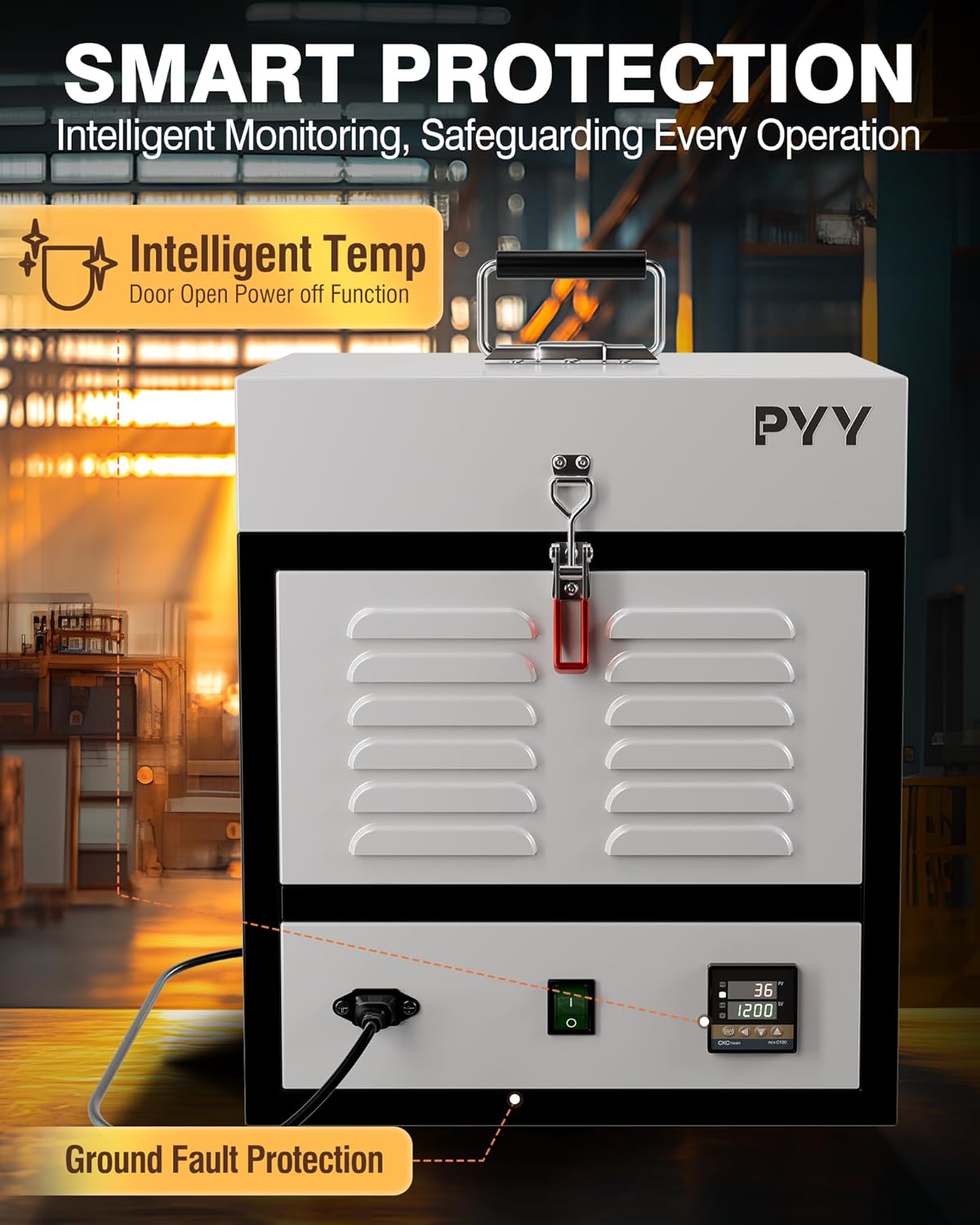 PYY Electric Kiln - 1500W Programmable Melting Furnace Oven Pottery Kilns, Hi-Temp Control 2200℉/1200℃, Melting Furnace with Vent Hole for Wax Casting, Clay Pottery Ceramic DIY, Glass, Jewelry Making