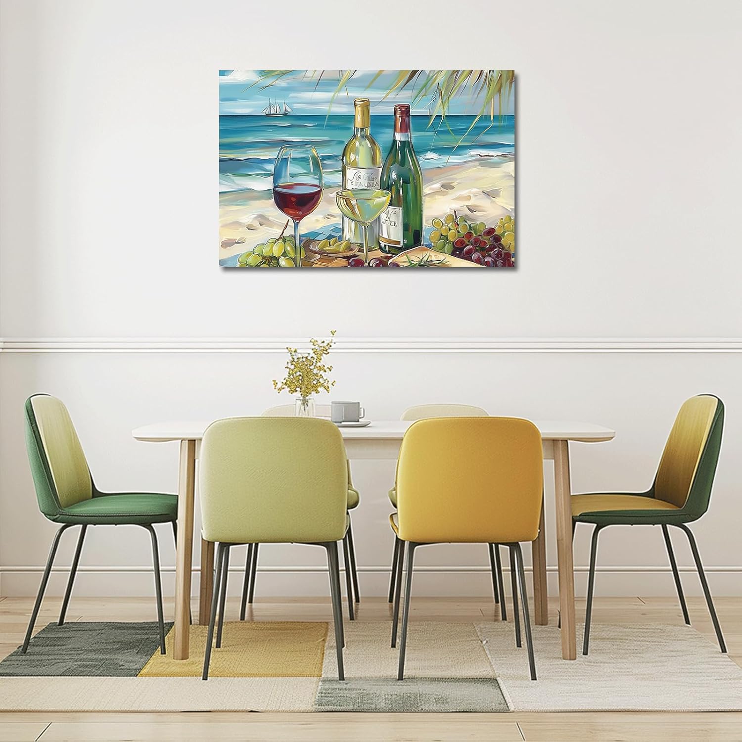 pbxbjy coastal canvas wall art beach picture grapes and wine bottle poster prints food painting rustic blue ocean seaside kitchen bathroom decor modern artwork (20.00" x 30.00") 20"l x 30"w