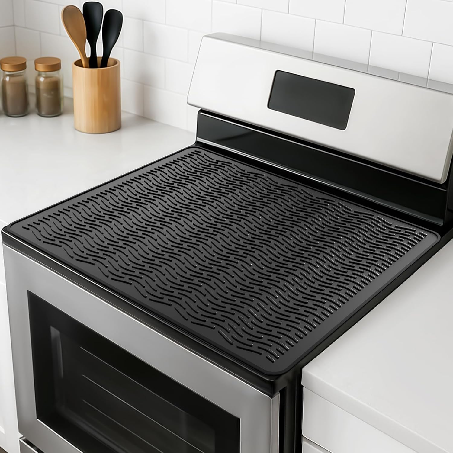Stove Top Covers for Electric Stove, Heavy Duty Silicone Stove Mat for Gas, Glass Stove Top, Heat Resistant Range Ceramic Stove Top Covers Mat, Oven Cover (Black,28 x 20)