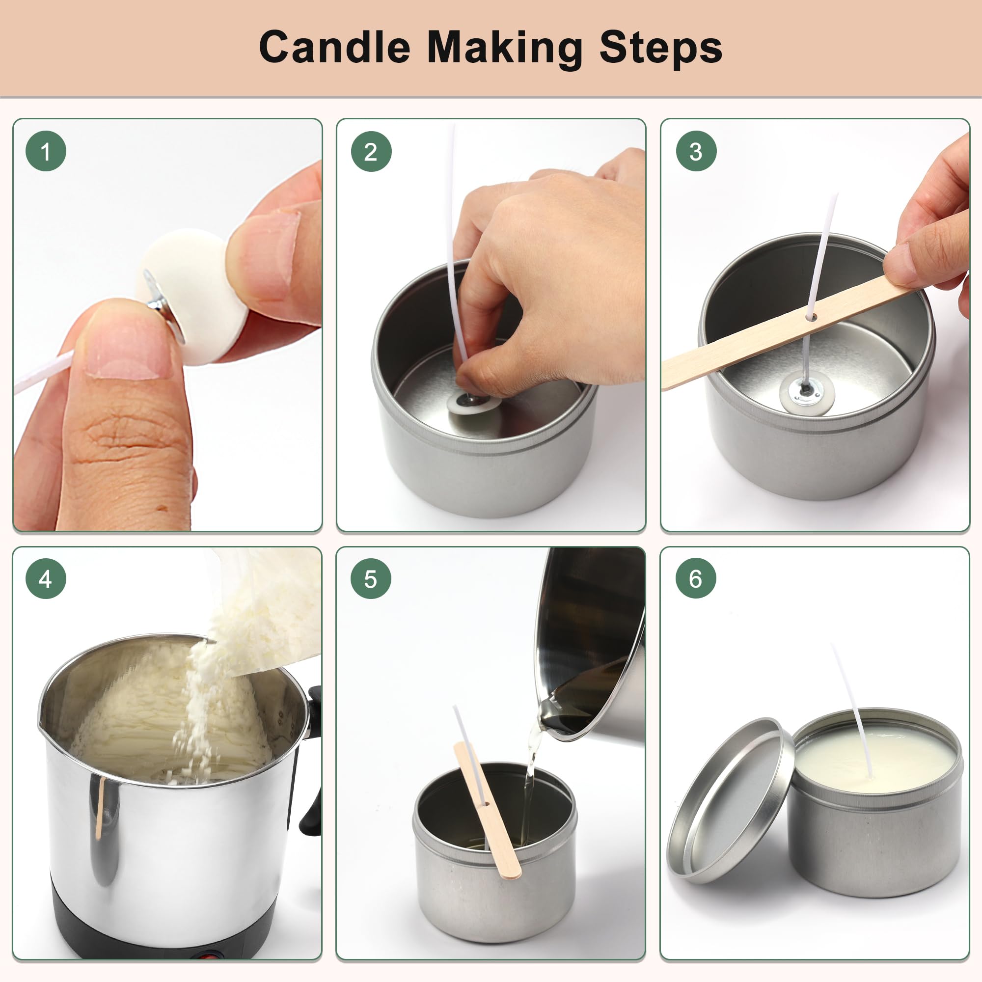 Kit Fai Da Te Per Fare Candele Dreamtop - 115 Pezzi: Stoppini, Porta Stoppini, Fusore In Acciaio, Adesivi, Ideale Per Principianti E Adulti