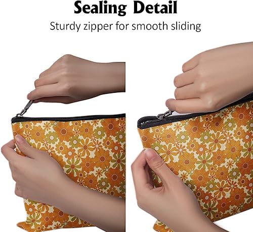 Miniatura 6 de Cafl Bolsa de maquillaje, bolsa de cosméticos con cremallera, bolsa de maquillaje de viaje, Girasol retro de los años 70 13
