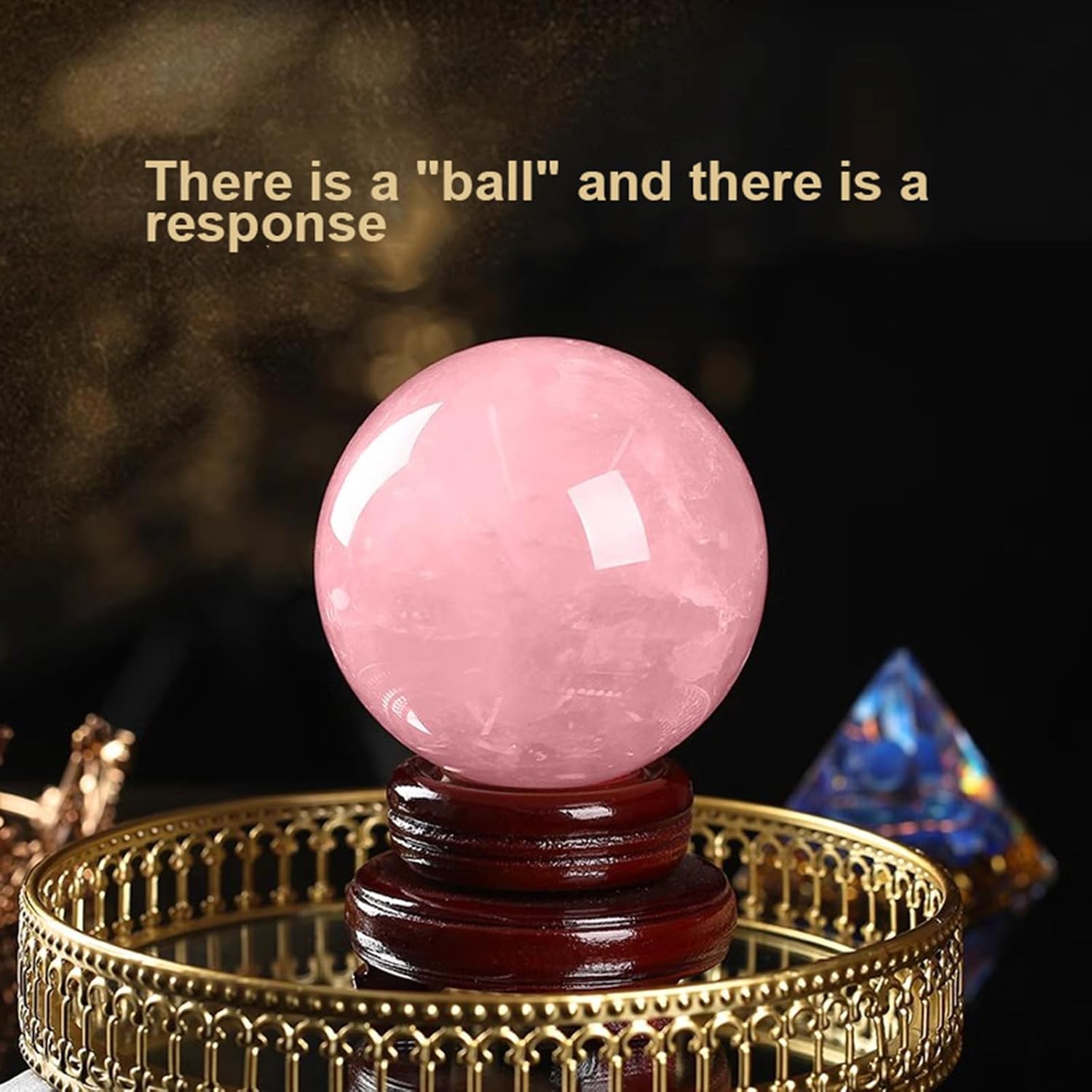 Decorative Rose Quartz Crystal Stone Ball Figurines Ornament Rock Sphere Home Office Decor Gift Crystal Ball Prop with Stand,8cm