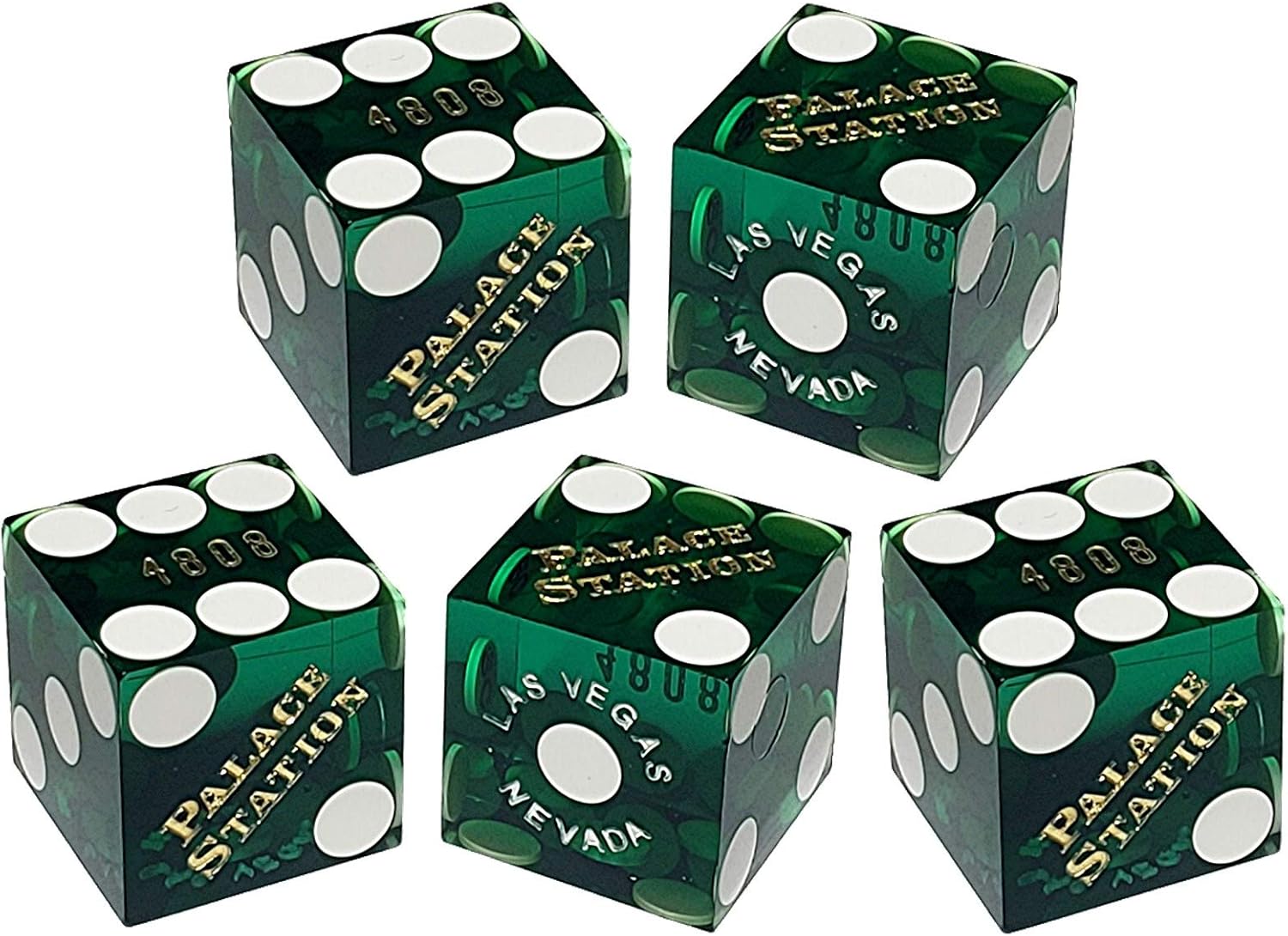 Cyber-Deals Craps Kit Sets with Dice Stick & Acrylic Dice Boat, Featuring Authentic Las Vegas Casino Table-Played Dice (Palace Station (Green Polished))
