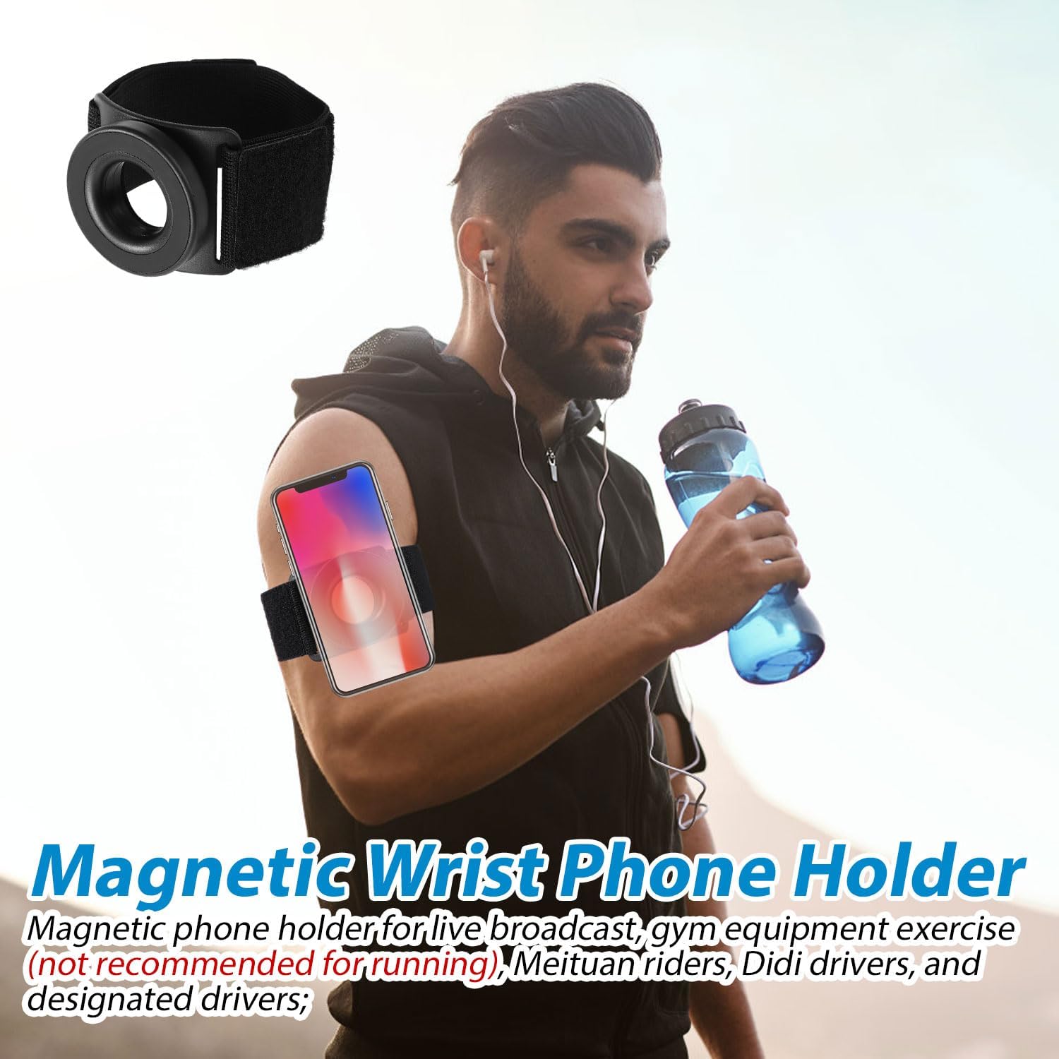 Magnetic Running Phone Holder for iPhone, 360° Rotatable Running Armband Strong Adaptability Workout Cycling Sports Runners Cell Phone Arm Band Compatible with iPhone 12 13 14 15 16 Pro Max Plus Mini