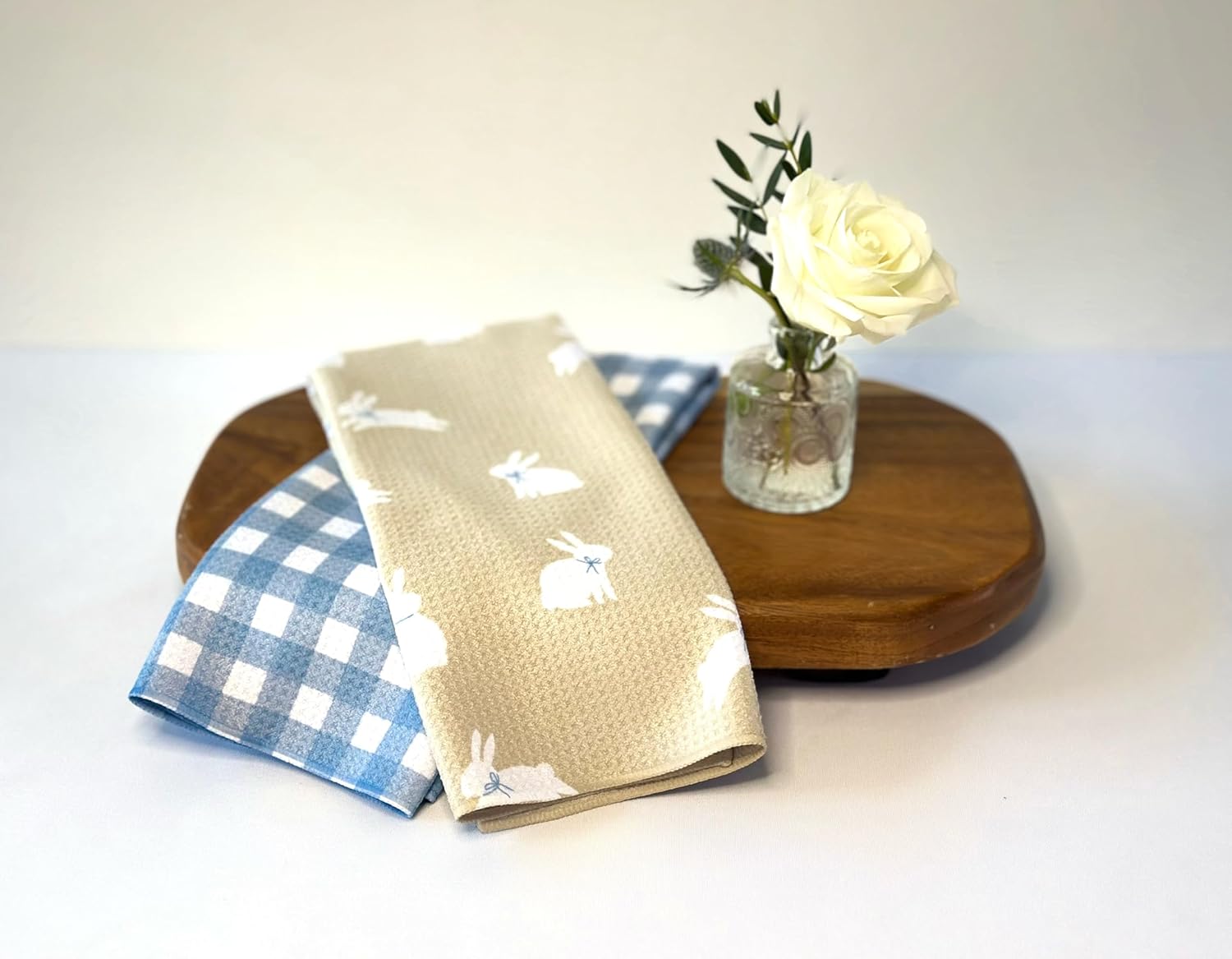 Trig Kitchen Towel Tea Towel Dish Cloth Double Sided Design Quick Dry Waffle Weave Microfiber Highly Absorbent Designer Prints Modern 2 Pack Easter Gingham
