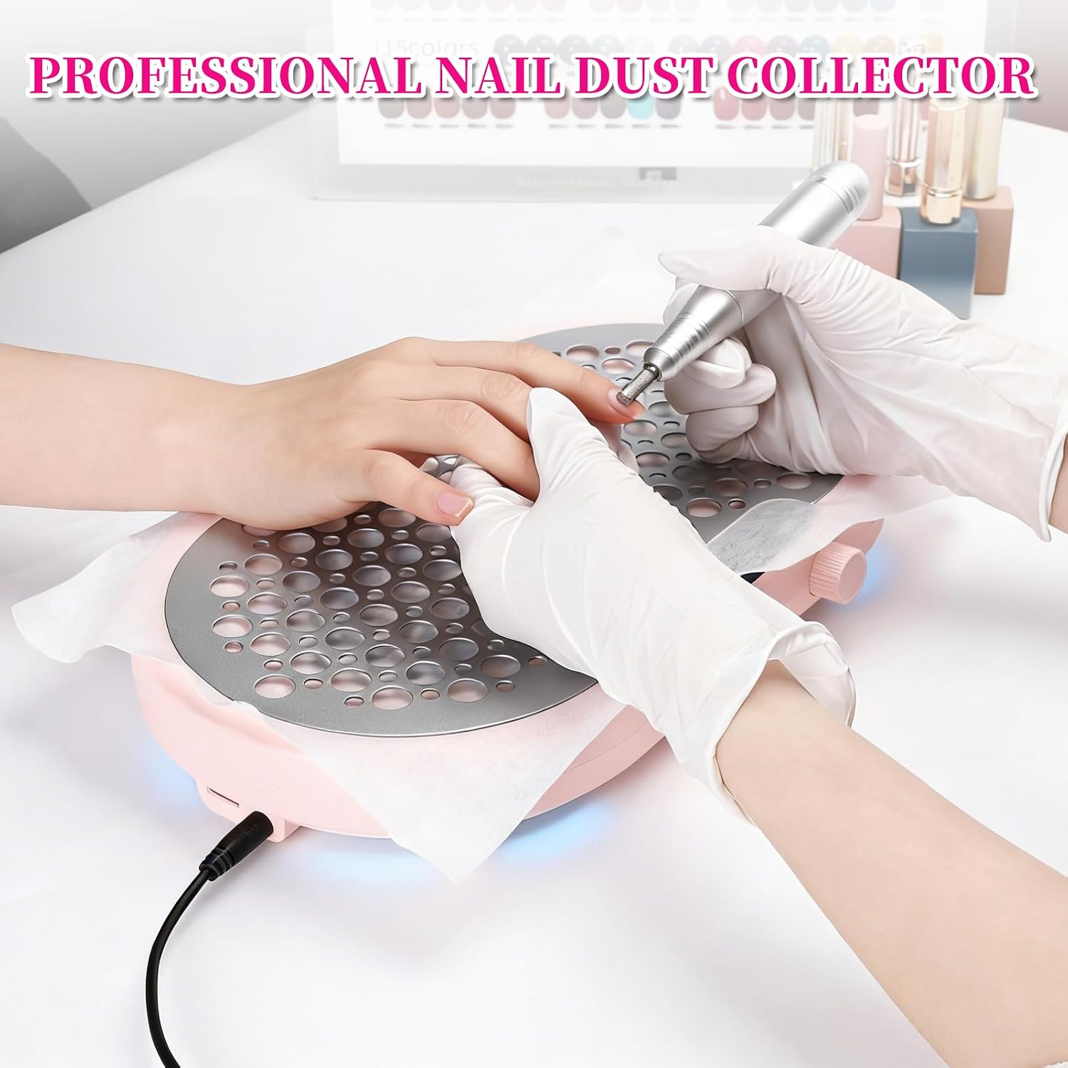 Nail Dust Collector, Professional 1600PA Dust Collector Nail Tech with 10 Speeds, Nail Vacuum Dust Fan with 30Pcs Filter Papers, Suitable for Beginners, Home Salons and Studios(Pink)