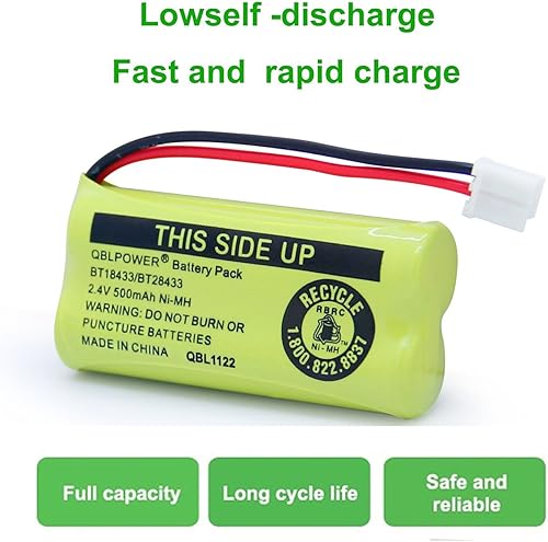 Miniatura 10 de QBLPOWER BT18433BT28433 2.4V 500mAh Ni-MH Batería recargable compatible con BT184342 BT284342 BT-8300 BATT-6010 BT1011 BT1018 BT1022 BT1031