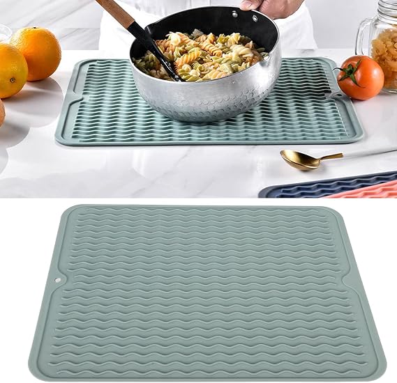 Drain Board , Dish Drying Mat Soft Flexible Rubber Heat Resistant Nonslip BPA Eco Friendly Wide Application Dish Drying Pad Drainer Mats(Green)