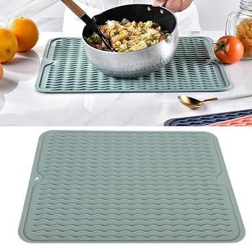 Drain Board , Dish Drying Mat Soft Flexible Rubber Heat Resistant Nonslip BPA Eco Friendly Wide Application Dish Drying Pad Drainer Mats(Green)