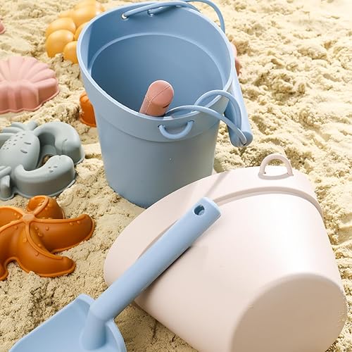 Miniatura 6 de AMOR PRESENT Juego de juguetes de playa de silicona, 11 piezas, moldes de silicona para cubo de arena, bolsa de pala, juguetes de playa modernos