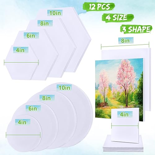 Miniatura 2 de Juexica Paquete de 12 lienzos estirados, lienzo en blanco para pintar Navidad, lienzos blancos de varios tamaños a granel, lienzos blancos