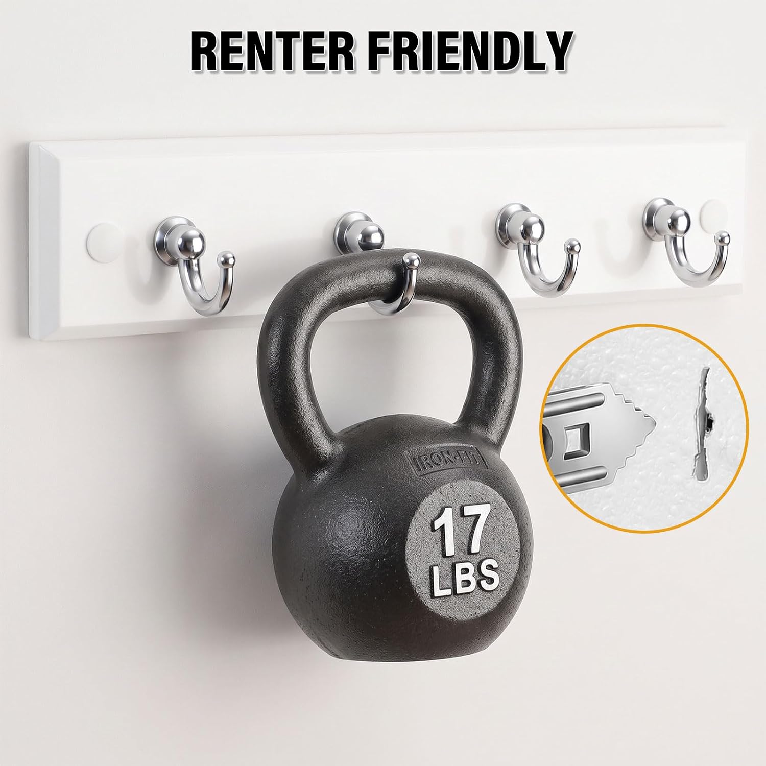 KURUI Wooden Key Holder Wall Mount with 4 Metal Hooks, Wall Key Rack for Entryway, Living Room, Apartment, House, and Home Decor, Keys Hanger New Home Essentials - White