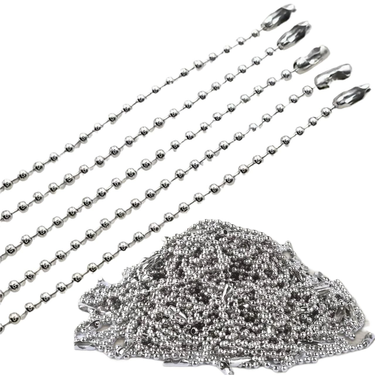 Ball Chain 400pcs Metal DIY Ball Bead Chains Sliver Fits Key Chain/Dolls/Label Pendant Connector for Jewelry Making Chain Buckle Accessorise for Tag Chain Making