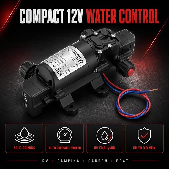 Self-Priming Pump 12 V – Water Pumps DC 0.9 Mpa 6L/Min High Pressure Diaphragm Self-Priming Pump, Garden Agriculture Irrigation Flexible Hose 70 W