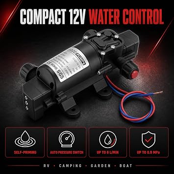 Self-Priming Pump 12 V – Water Pumps DC 0.9 Mpa 6L/Min High Pressure Diaphragm Self-Priming Pump, Garden Agriculture Irrigation Flexible Hose 70 W
