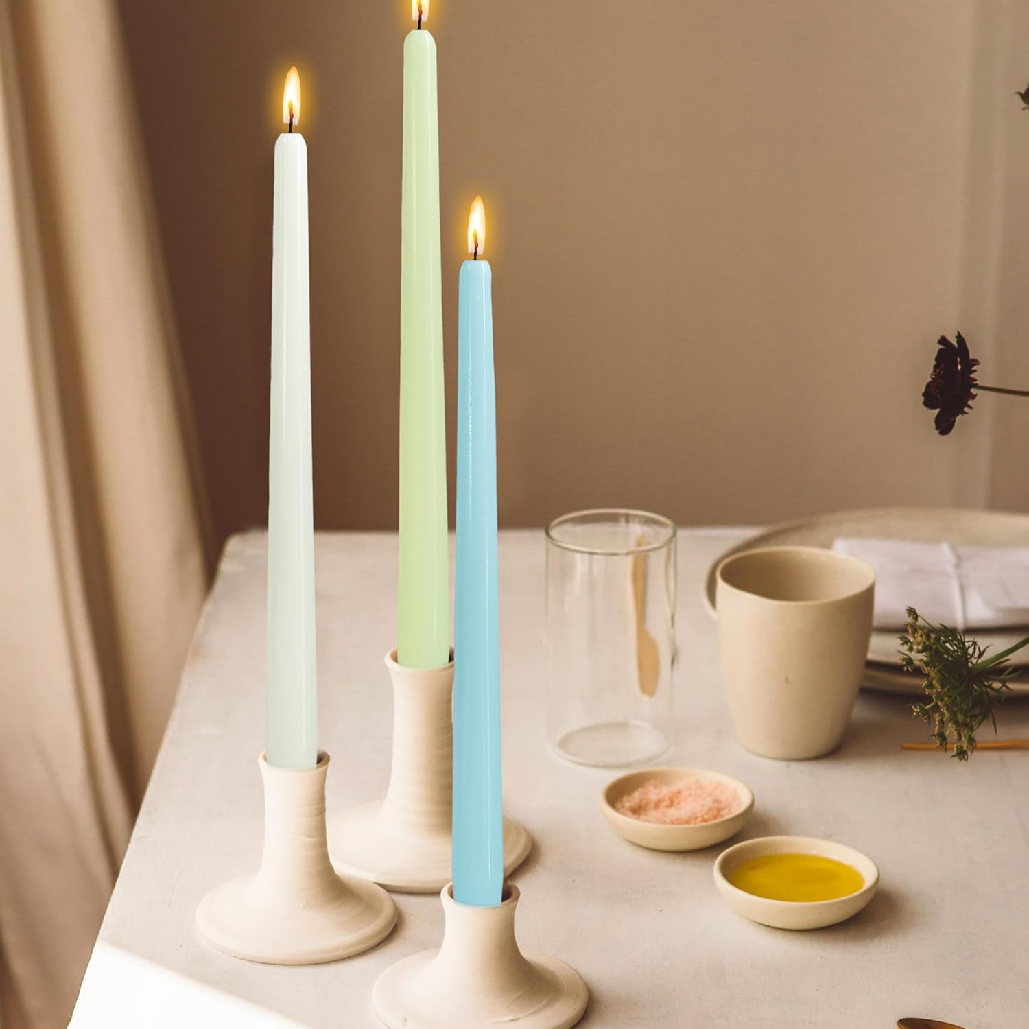 Pastel Candlesticks 10 in Long Taper Candles Unscented Smokeless Candle Sticks Tall Tapered Candle Sticks for Home Garden Decor Simple Modern, 6 Pack
