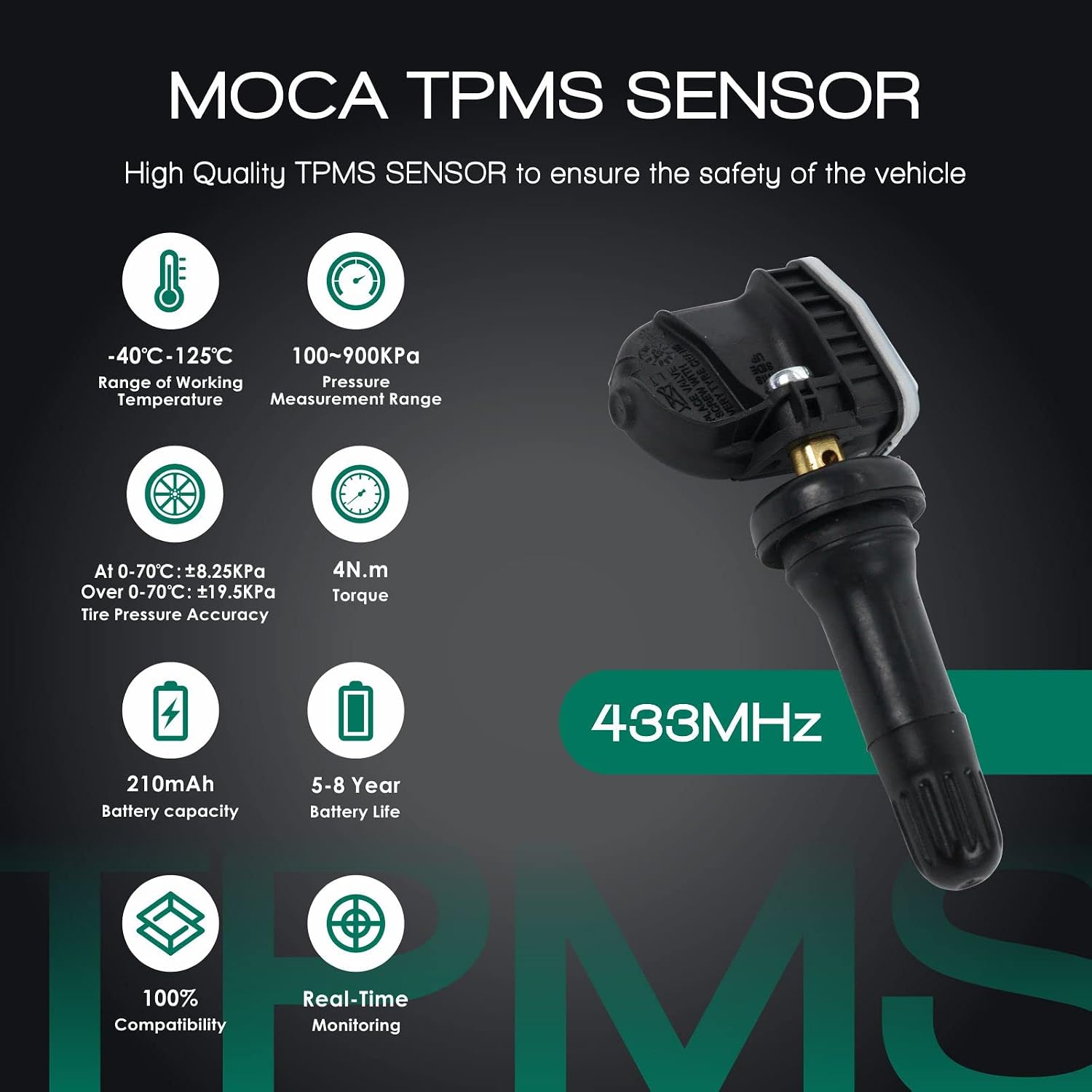 433MH Tire Pressure Monitoring System fit 2017-2020 for Buick Lacrosse, 16-20 for Cadillac CT4 CT6 XT4, 16-20 for Chevrolet Cruze Blazer Bolt EV Camaro, 17-20 for GMC Sierra TPMS Sensor 4Pcs