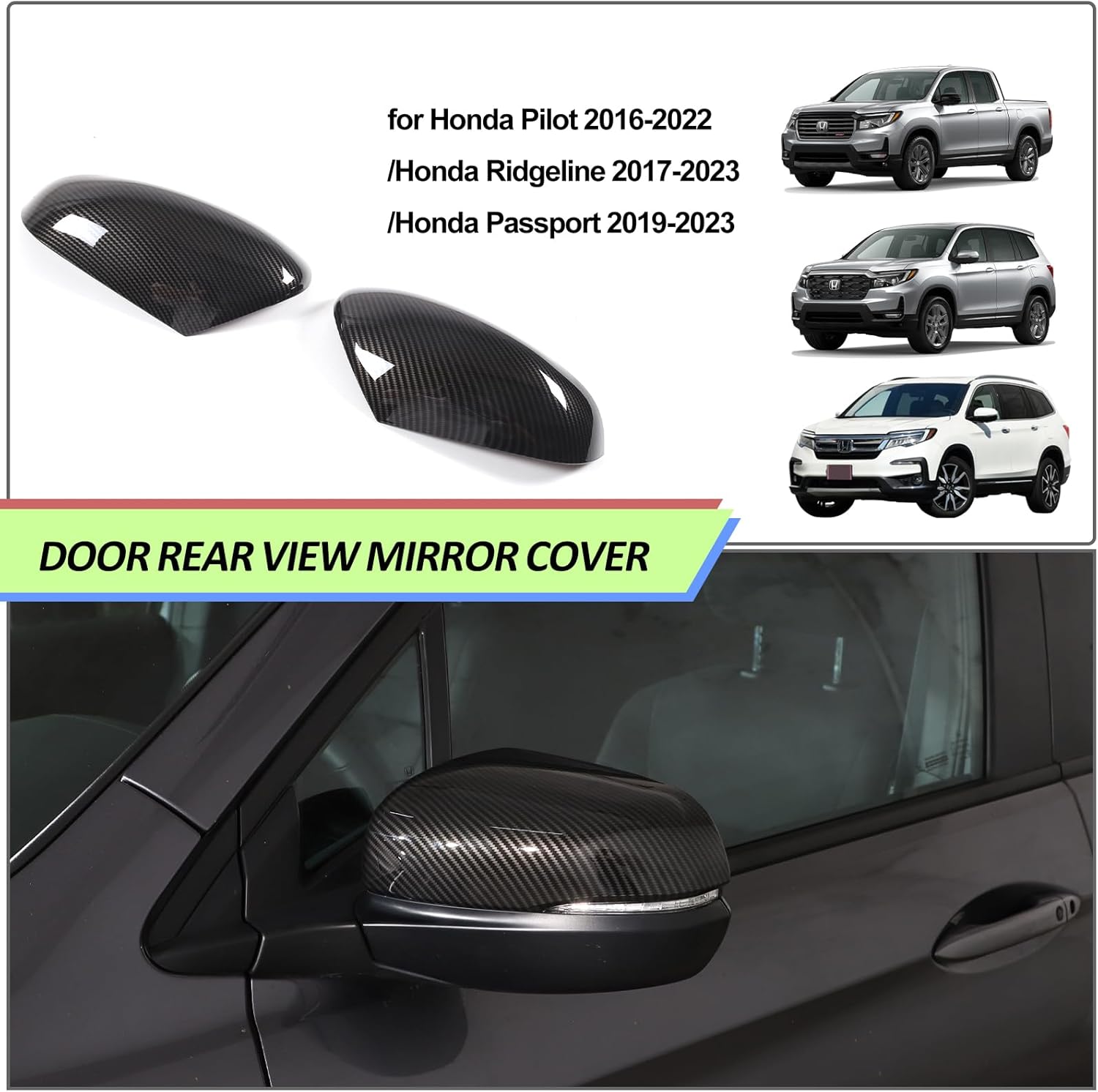Side Rearview Mirror Cover Trim for Honda Pilot 2016-2022/ Ridgeline 2020-2023/ Passport 2019-2023, Exterior Rear View Mirror Cover Caps Guard Shell, Side Door Wing Mirrors Cap Housing (Carbon Fiber)