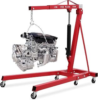 2-Ton Folding Engine Hoist Cherry Picker 4400 Lb Capacity Hydraulic Shop Crane with Telescoping Boom 6 Caster Wheels for Automotive Repair Garage Use Includes Hitch and Storage Stand Red