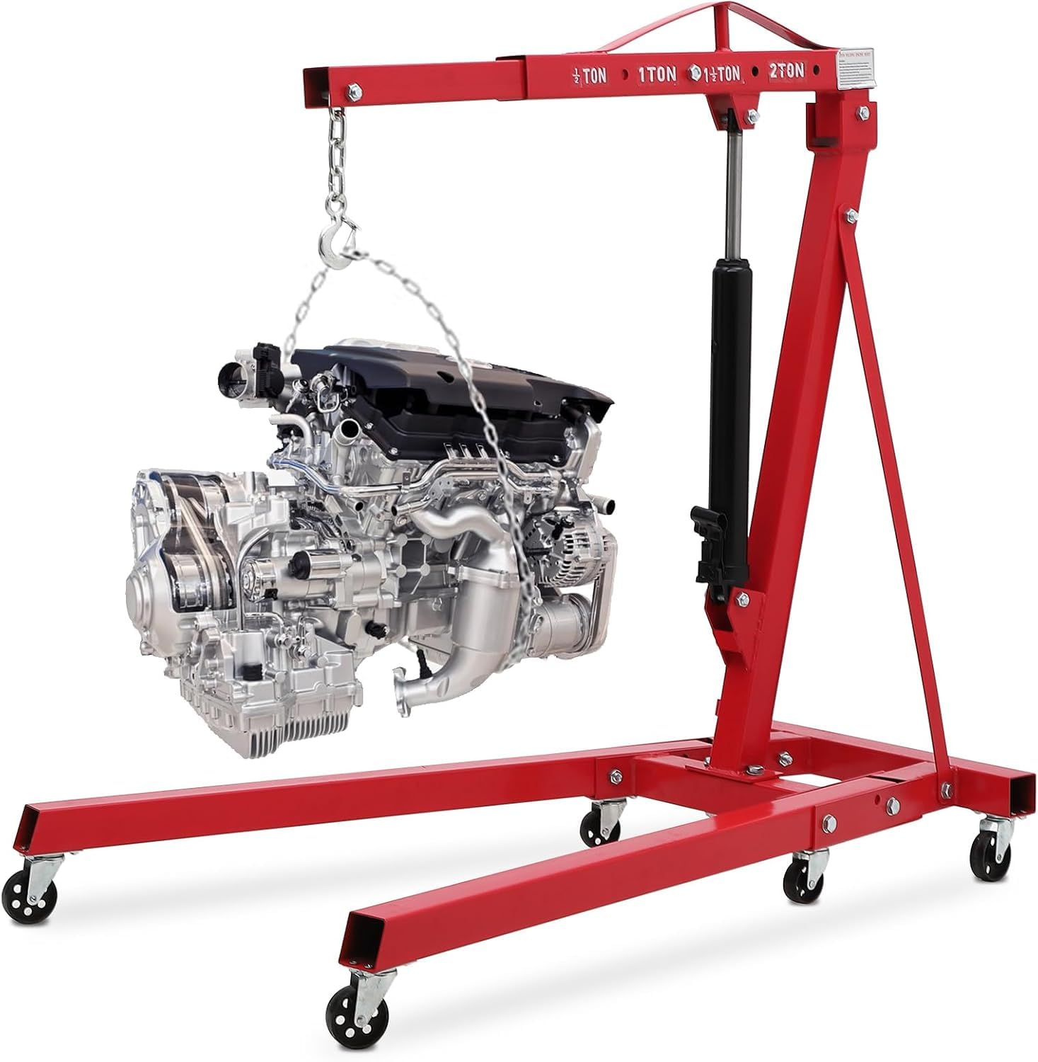 Photo 1 of *** PARTS ONLY *** GarveeTech 2-Ton Folding Engine Hoist Cherry Picker 4400 Lb Capacity Hydraulic Shop Crane with Telescoping Boom 6 Caster Wheels for Automotive Repair Garage Use Includes Hitch and Storage Stand Red