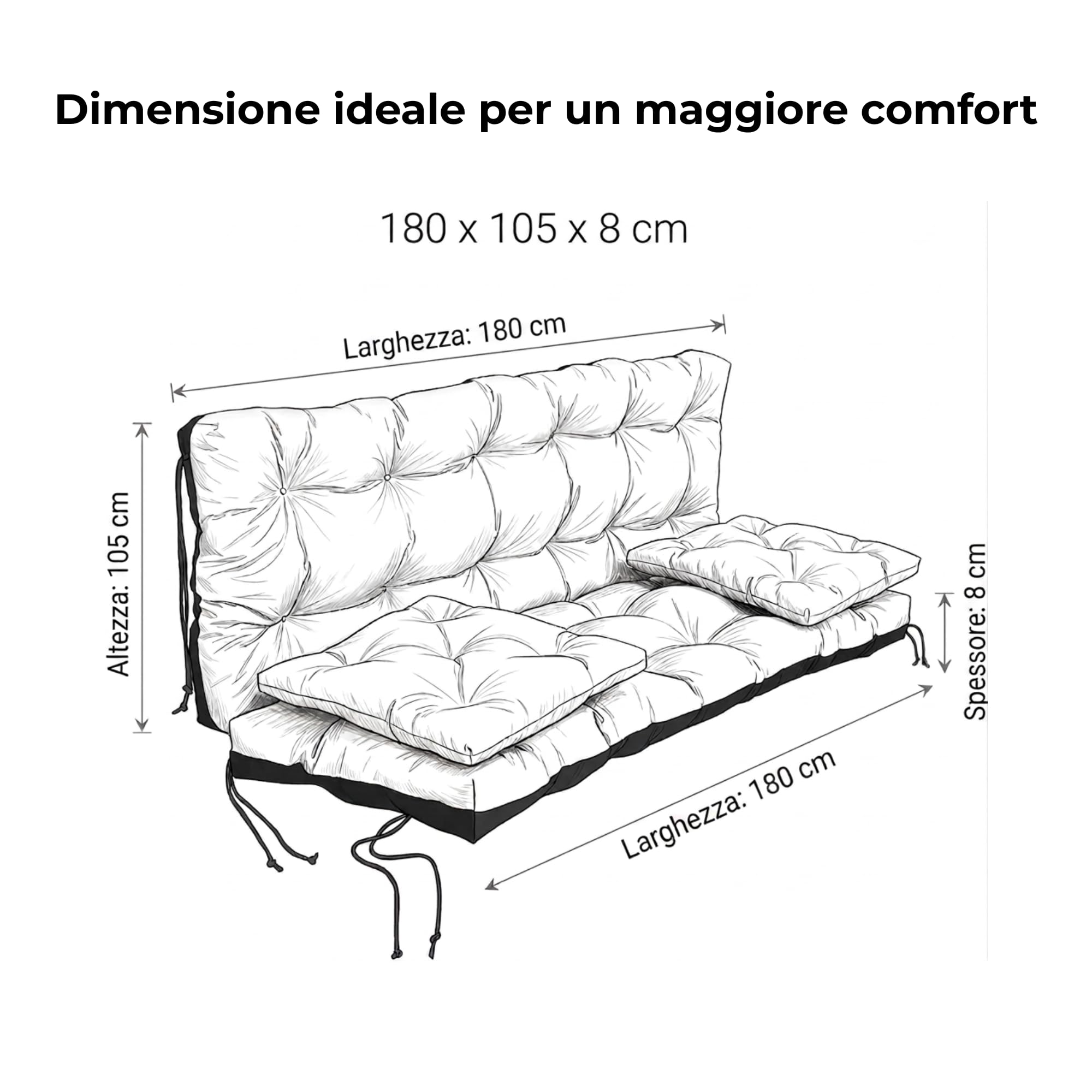 Cuscino impermeabile per altalena da giardino, cuscino per altalena, cuscino per dondolo 180 cm, cuscino da giardino, cuscino per panca (beige)