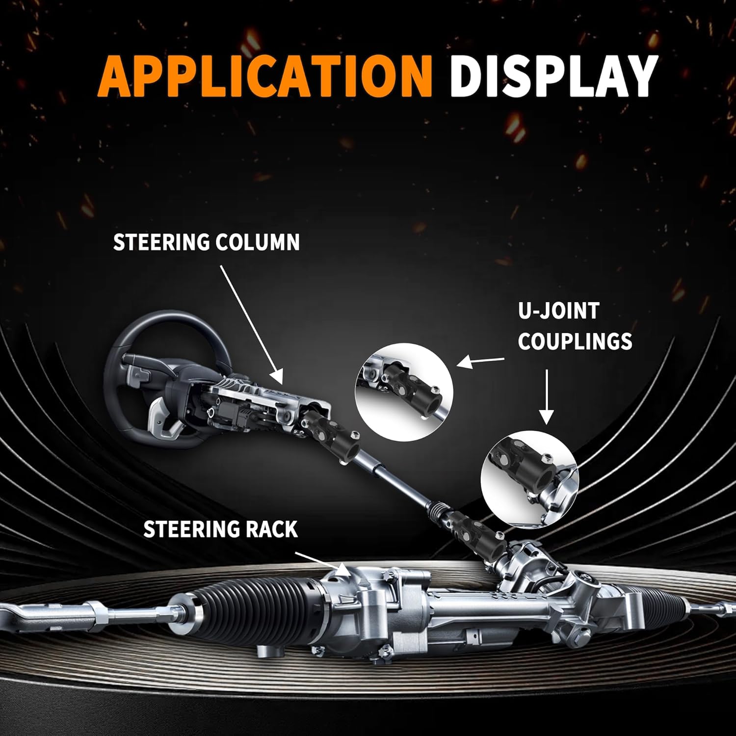 3/4" DD x 1" DD Black Steering Universal Joint Single U Joint Shaft，Total Length: 96mm (3-3/4")