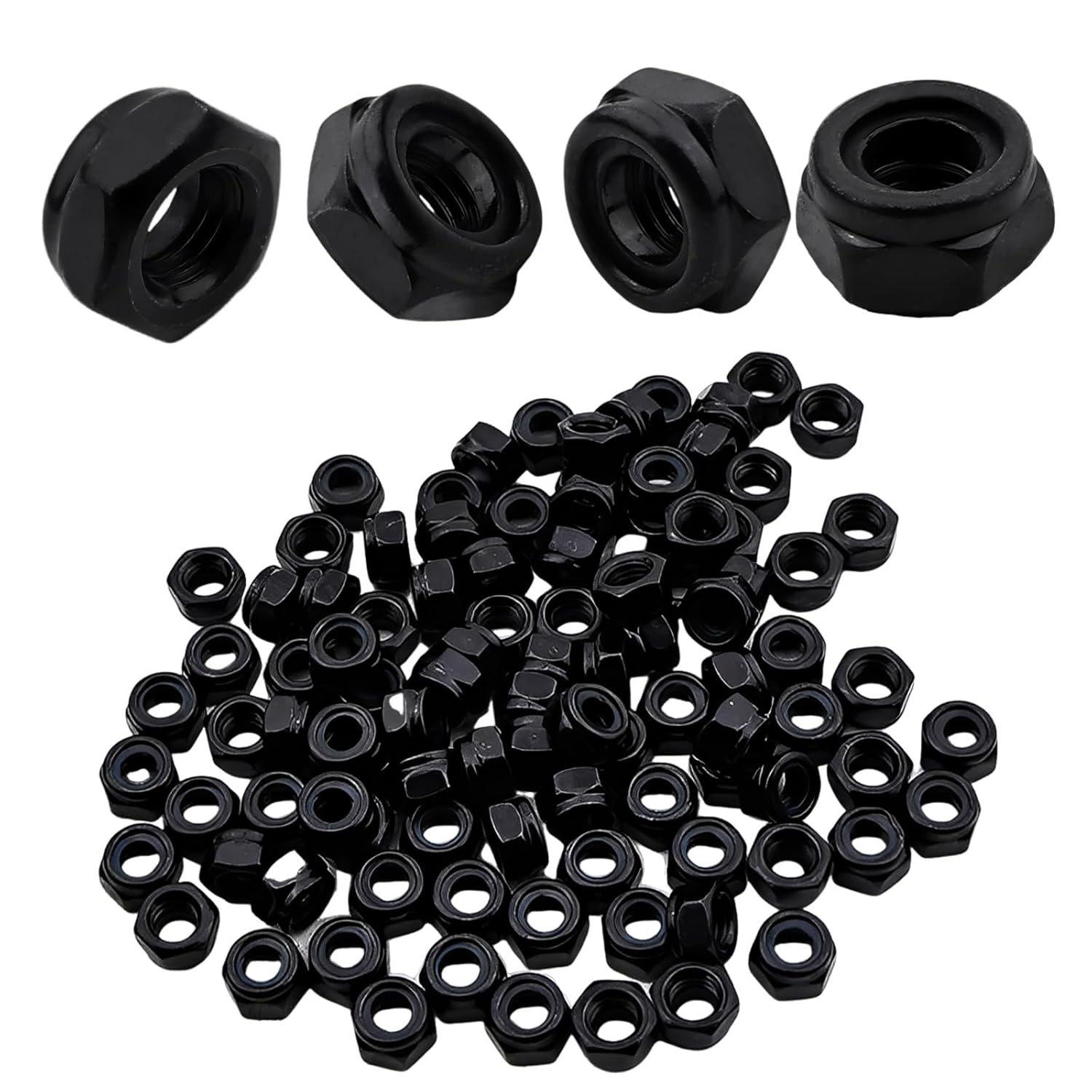 M5 Lock Nut 100Pcs Nylon Insert Hex Lock Nuts M5 x 0.8mm Carbon Steel Self Locking Nuts