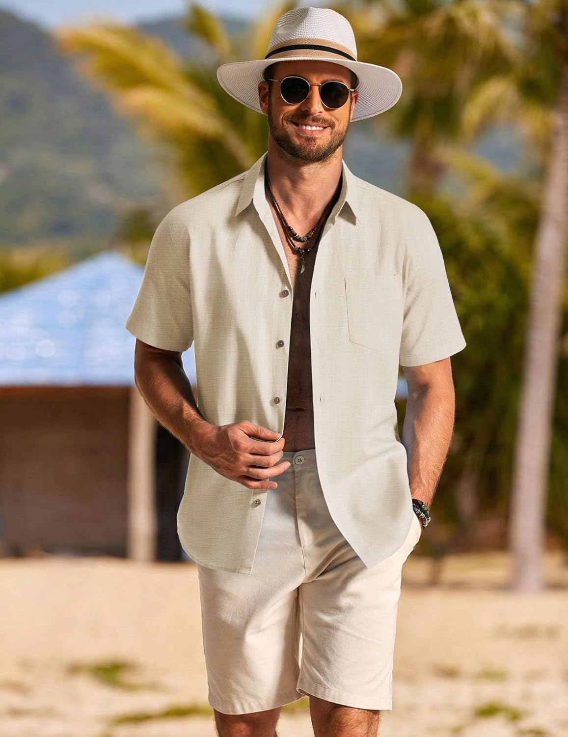 COOFANDY Men's Button Down Short Sleeve Shirt Cotton Casual Summer Shirts Textured Beach Vacation Shirts for Men - Image 4