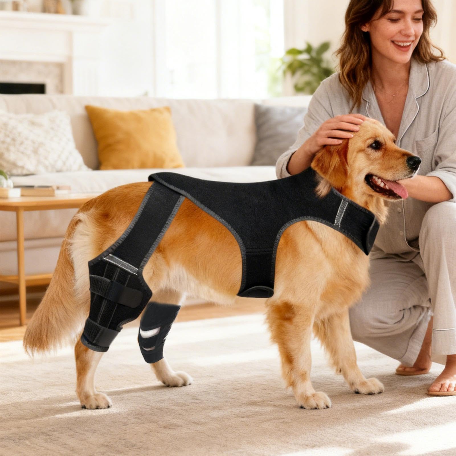 Genouillère Pour Chien Bandage Articulaire Réglable | Avec 4 Stabilisateurs Métalliques Support Pour Patte Arrière Pour Randonnée Exercice Activités Extérieures Parc Plage