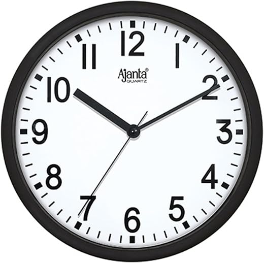Ajanta Clock Wall Clock for Home and Offices 9 Inches Wall Clock Wall Watch (Black_23 x 23 x 3 cm)