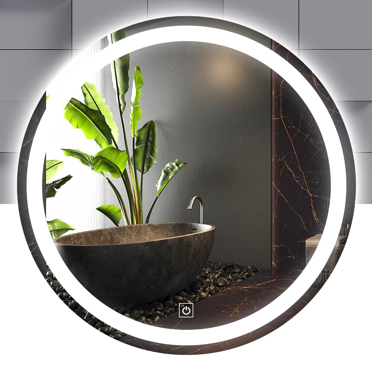 Imagen del producto: Raganet Espejo Redondo con Luz LED, 3 Tonos de Luz Fría, Cálida, Neutra, Atenuable, Interruptor Táctil, Montaje en Pared, para Baño o Tocador (Redondo 50 cm)