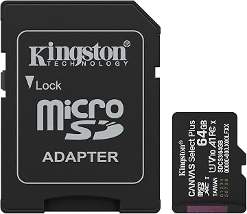 Kingston Canvas Select Plus Tarjeta de Memoria microSD 64GB microSDXC Gen3 100MB/s A1 Incluye Adaptador de SD - SDCS3/64GB