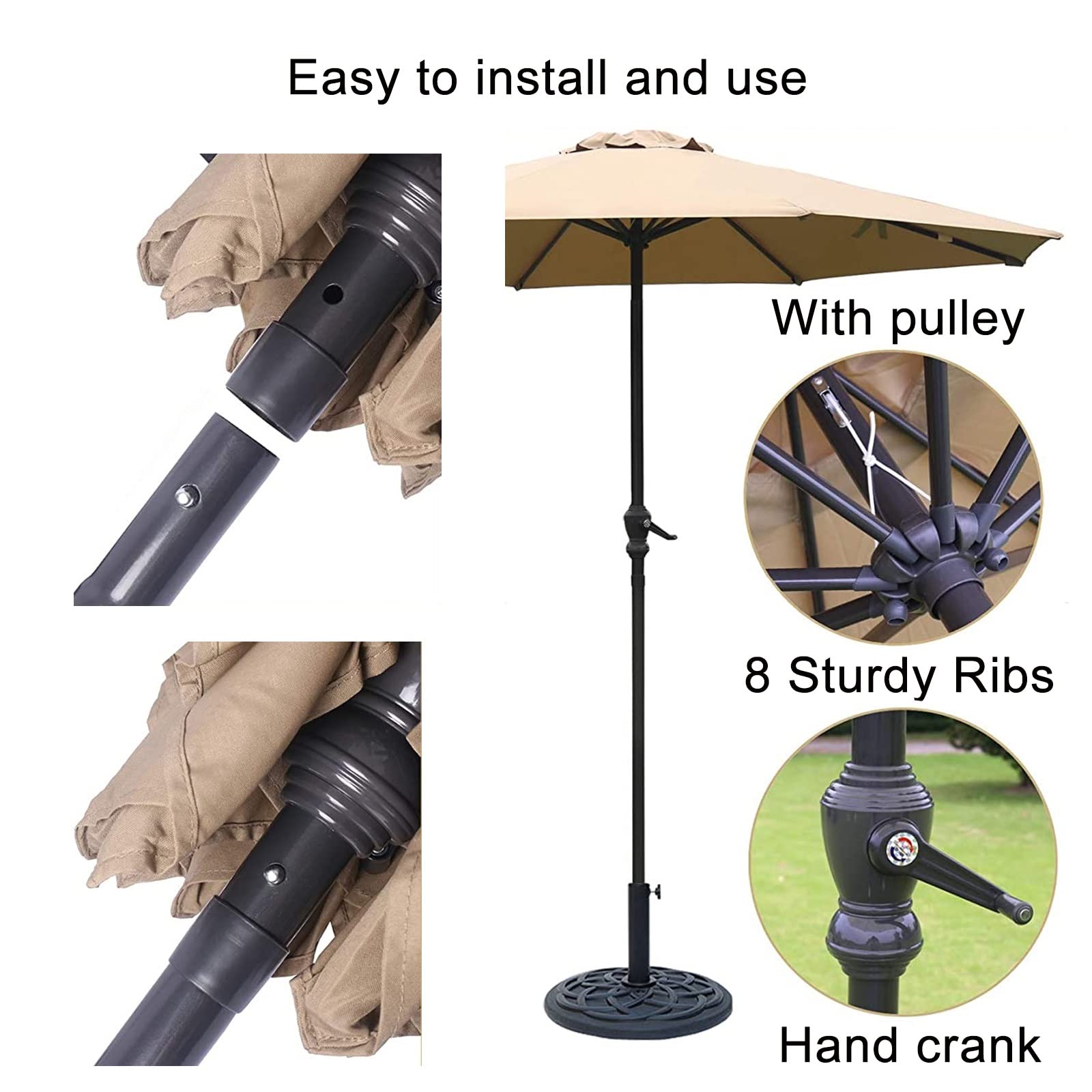 Parasol na targ z korbą, parasol chroniący przed słońcem 10 m, na patio, balkon, podwórko i taras