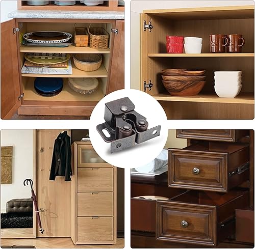 Miniatura 7 de Luomorgo Paquete de 10 cierres de doble rodillo con cierre de lanza para puerta de armario, armario, bronce antiguo